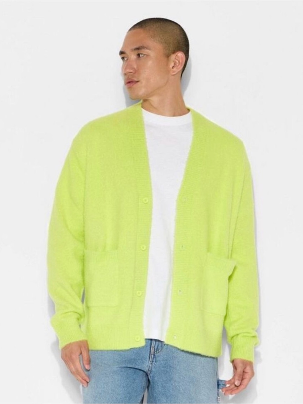 Original Use Men's Neon Lime Button-Front Cardigan